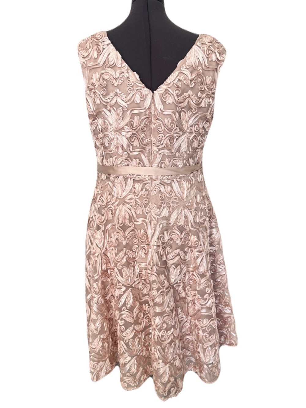 Alex Evenings Pink Blush Nude Ribbon Rosette Fit & Flare Cocktail Dress, Size 14 - Picture 4 of 6